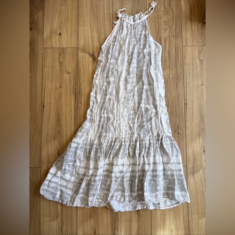 Allegra Masetti 100% Linen Tie Neck Midi Halter Dress Tie Dye Made in Italy Sz M